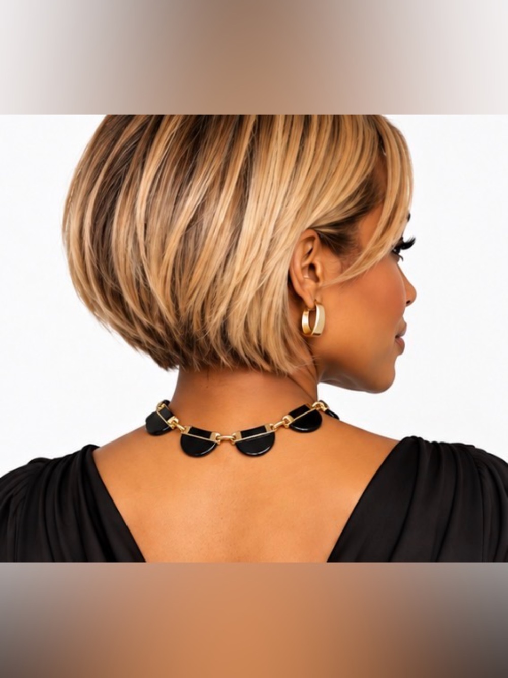 Gold and Black Statement Link Necklace - Women Jewelry